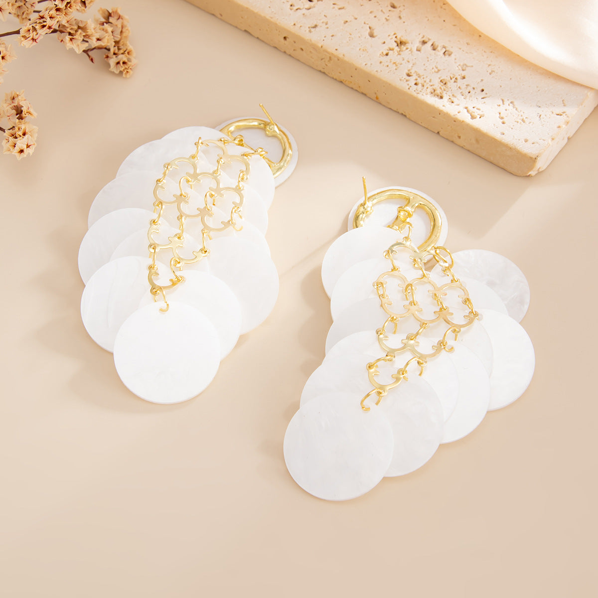 Vacation Multi-layer Disc Tassel Stud Earrings