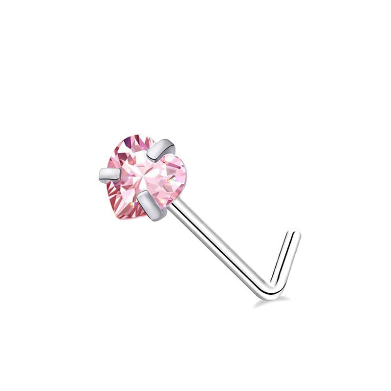 Peach Heart Butterfly With Zircon Stainless Steel Piercing Nose Ring