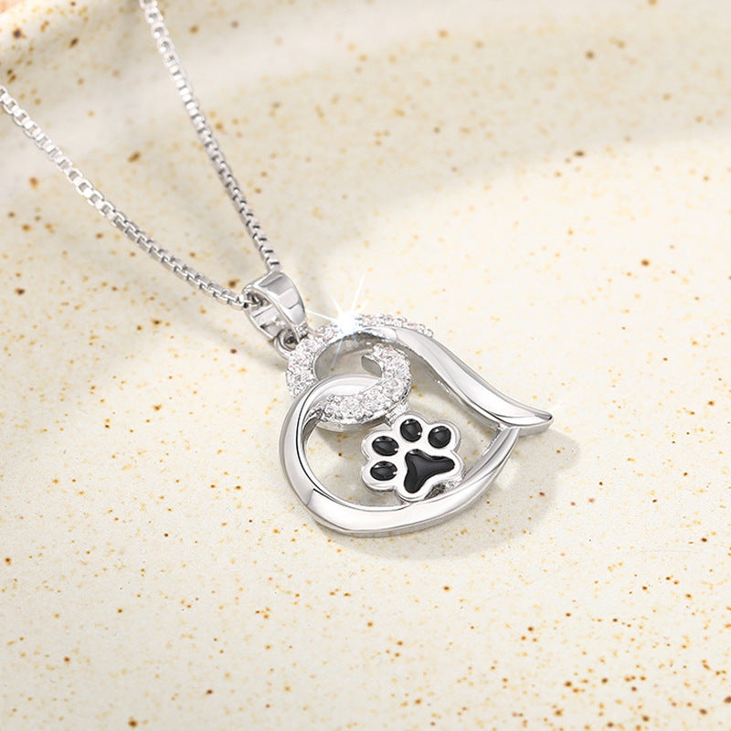 Cat Paw Epoxy Resin Heart Pendant Dog Paw Necklace