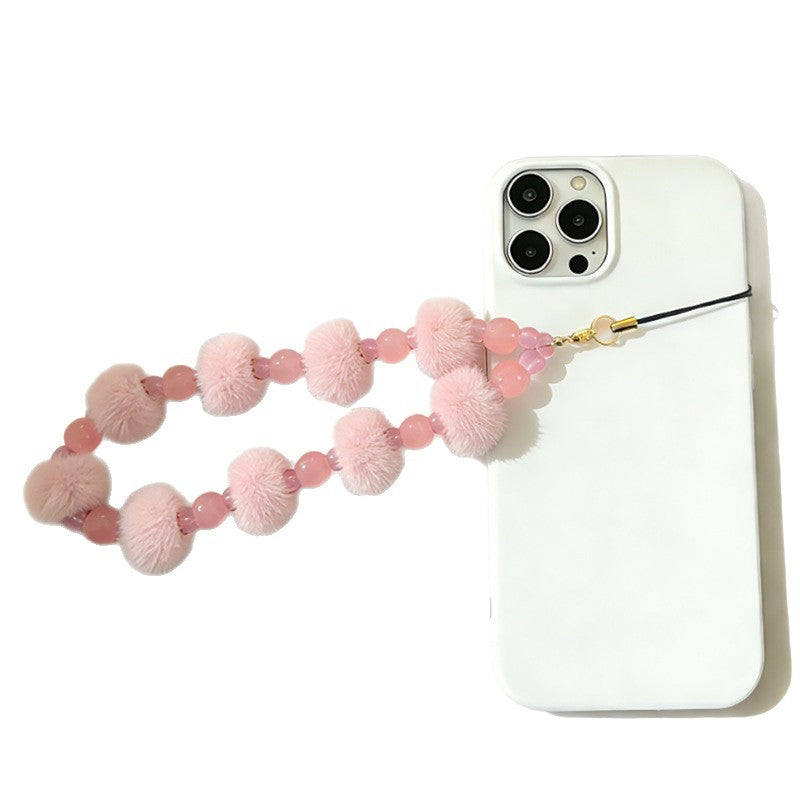 Fuzzy Ball Crystal Bead Phone Chain Key Charm
