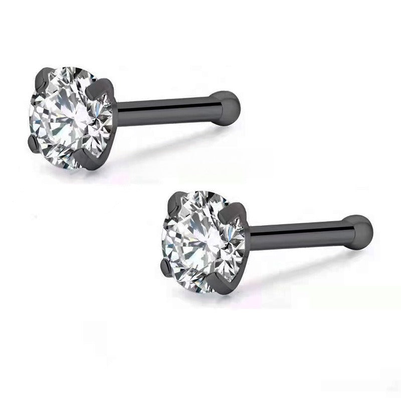 Simple Accessories Four-claw Straight Rod Round Zircon Nose Stud