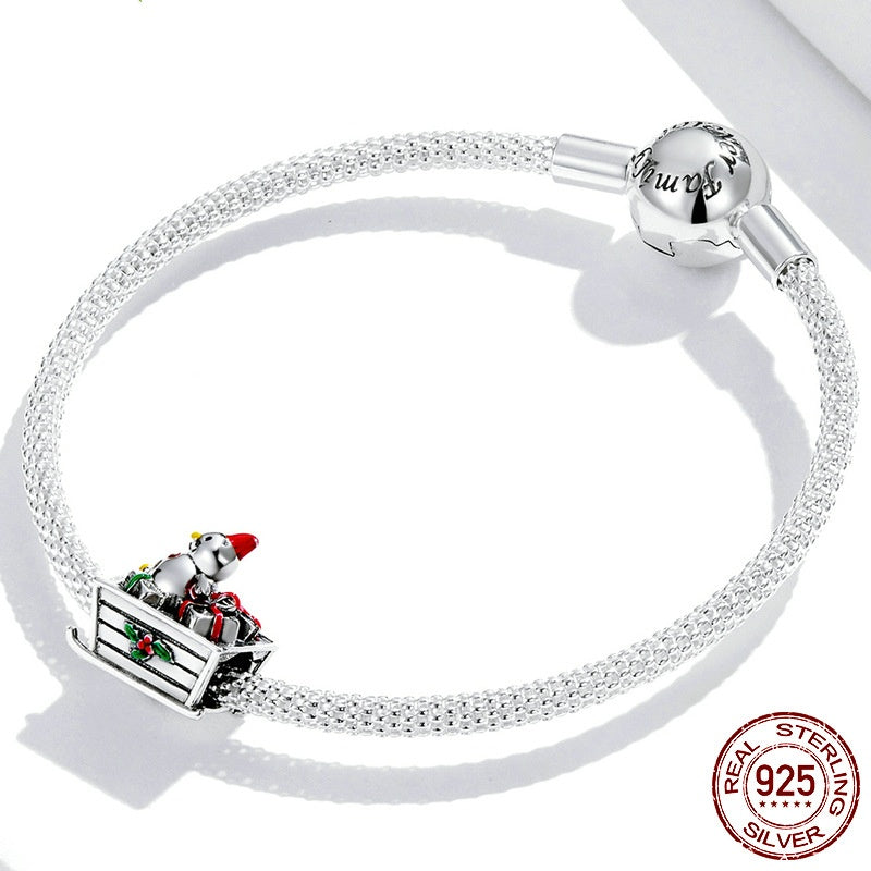 Christmas Snowman Car S925 Sterling Silver Beads