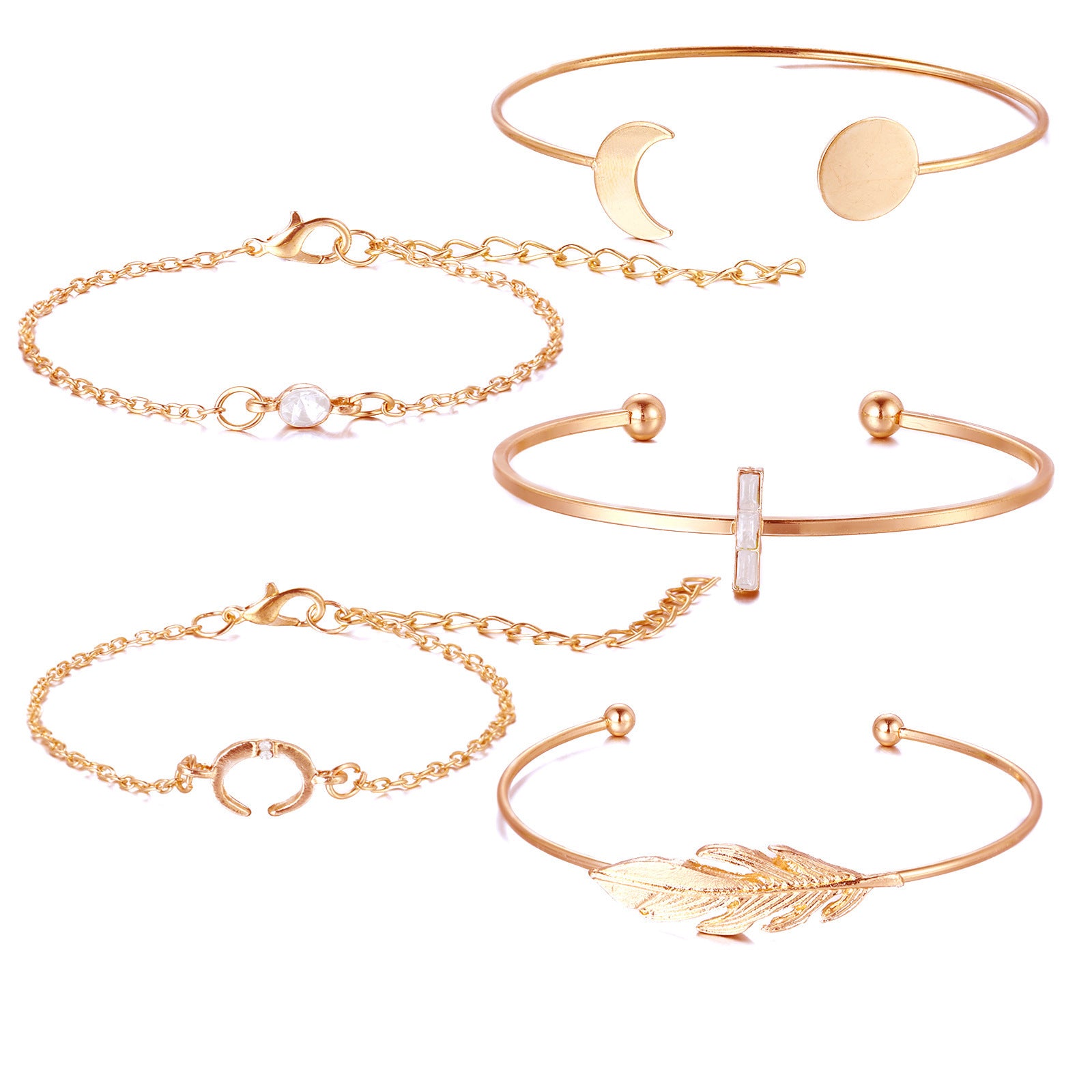 Set Of 5 Geometric Round Bracelets