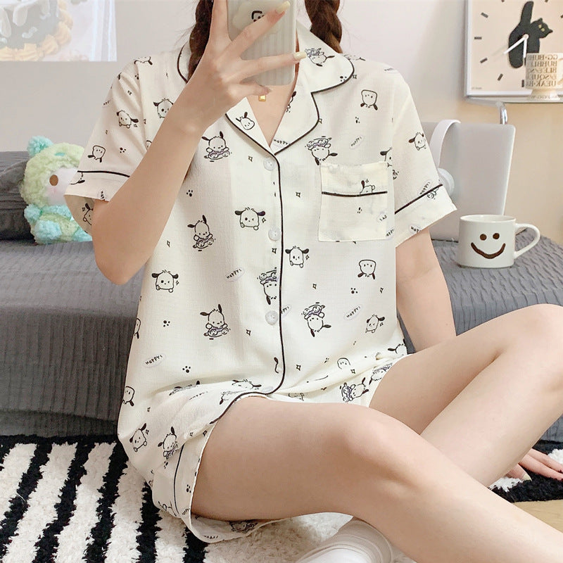 Summer Japanese Bubble Cotton Cute Orange Pajamas For Women