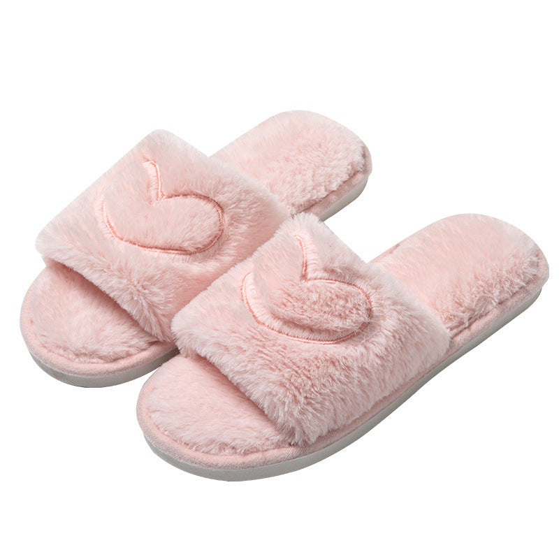 Plush Open Toe TPR Men And Women Couple Slippers