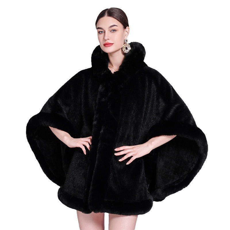 Shawl Outer Match Cloak Fleece-lined Thickened Imitation Fur Collar Cape And Shawl Coat
