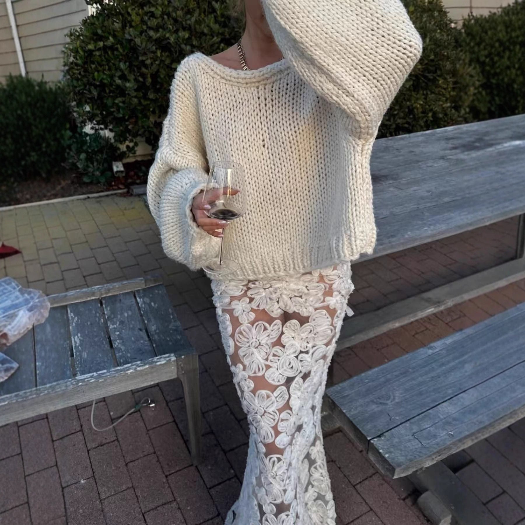 Backless Lace Up Long Sleeve Loose Sweater