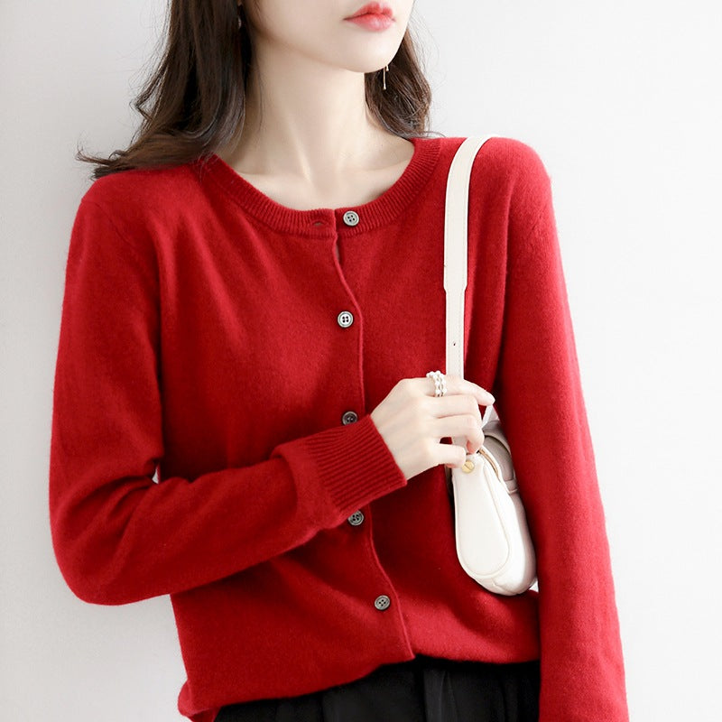Women's Solid Color Loose Round Neck Knitted Sweater Coat