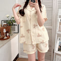 Summer Japanese Bubble Cotton Cute Orange Pajamas For Women