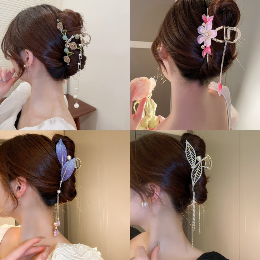 Diamond-encrusted Pearl Wheat-spike Lily-of-the-valley Tassel Hair Clip