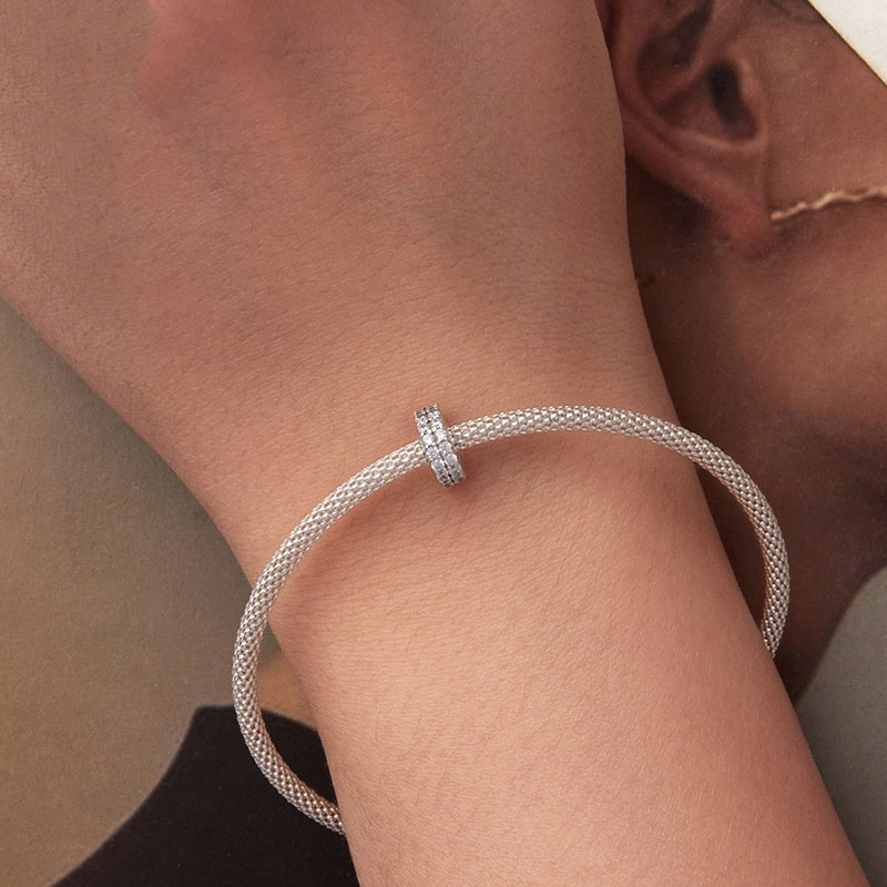 Double-layer Zircon Bracelet Spacer Beads S925 Sterling Silver Beads