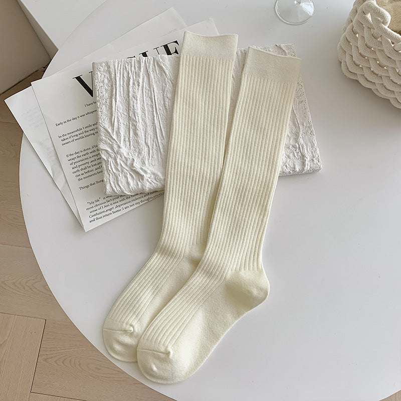 Autumn And Winter Solid Color Rib Fabric Warm Wool Calf Socks