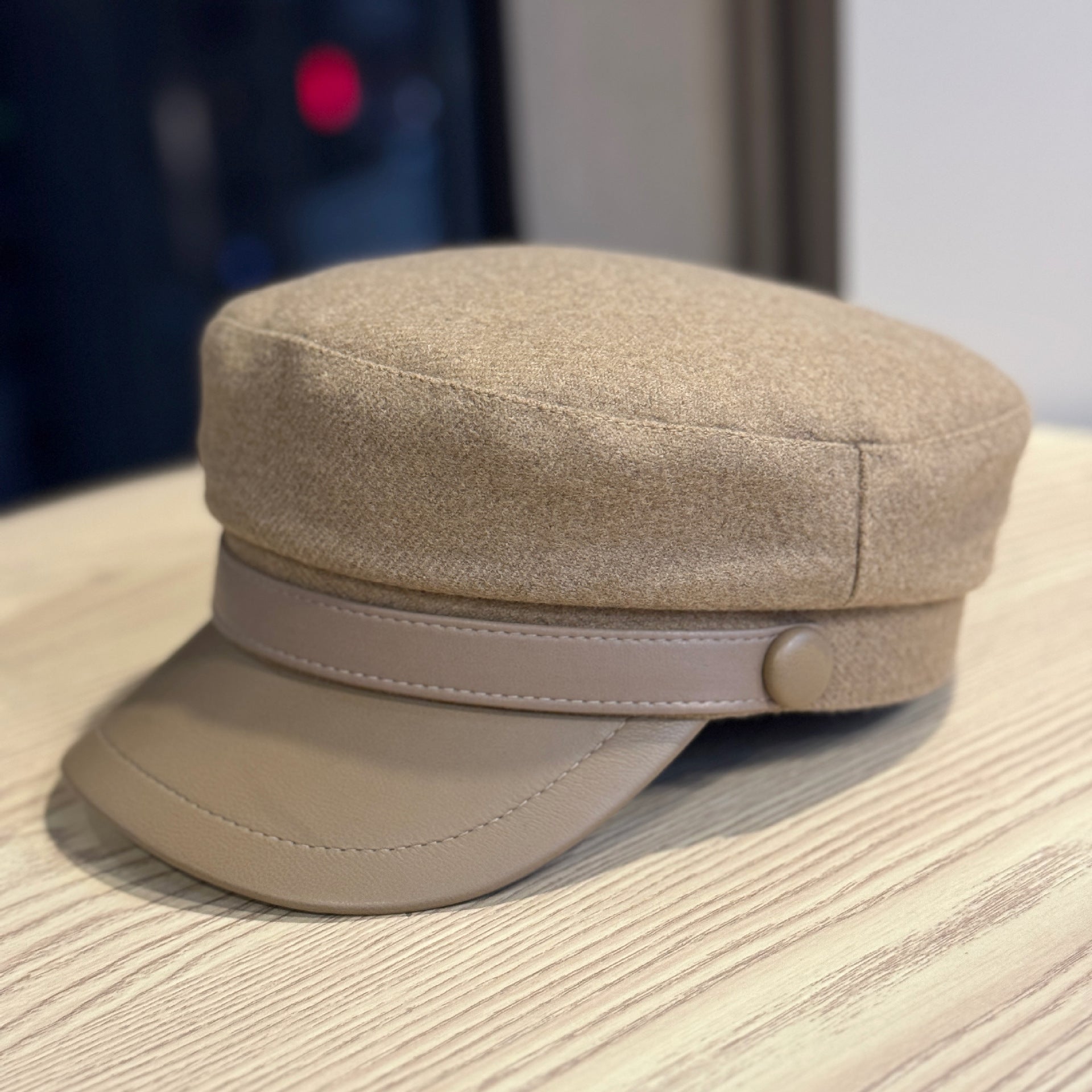 Retro PU Leather Autumn And Winter Wool Hat