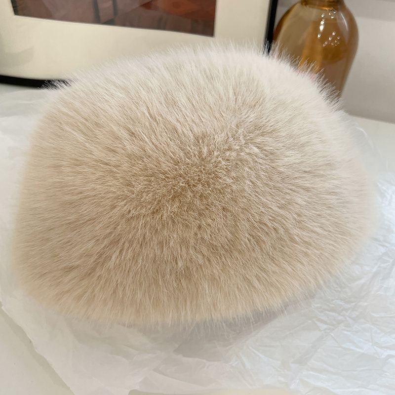 Fox-fur Beret For Women Ear Flap Style Perfect For Fall And Winter
