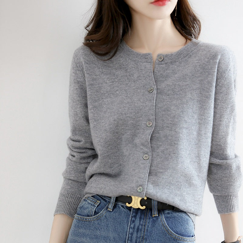 Women's Solid Color Loose Round Neck Knitted Sweater Coat