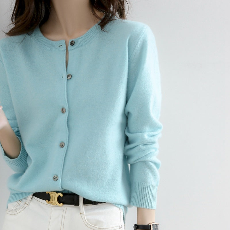 Women's Solid Color Loose Round Neck Knitted Sweater Coat