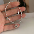 S925 Sterling Silver Square Charm Bracelet With Round Discs And Heart Pendants