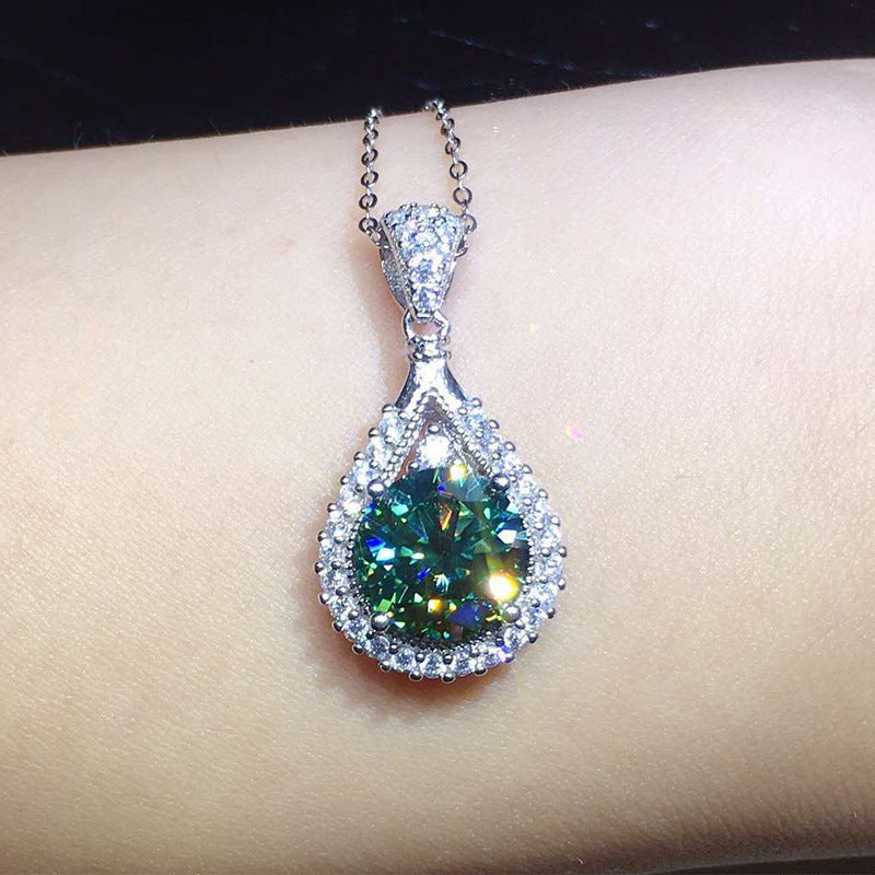 Emerald Green Zircon Teardrop Pendant Womens Necklace