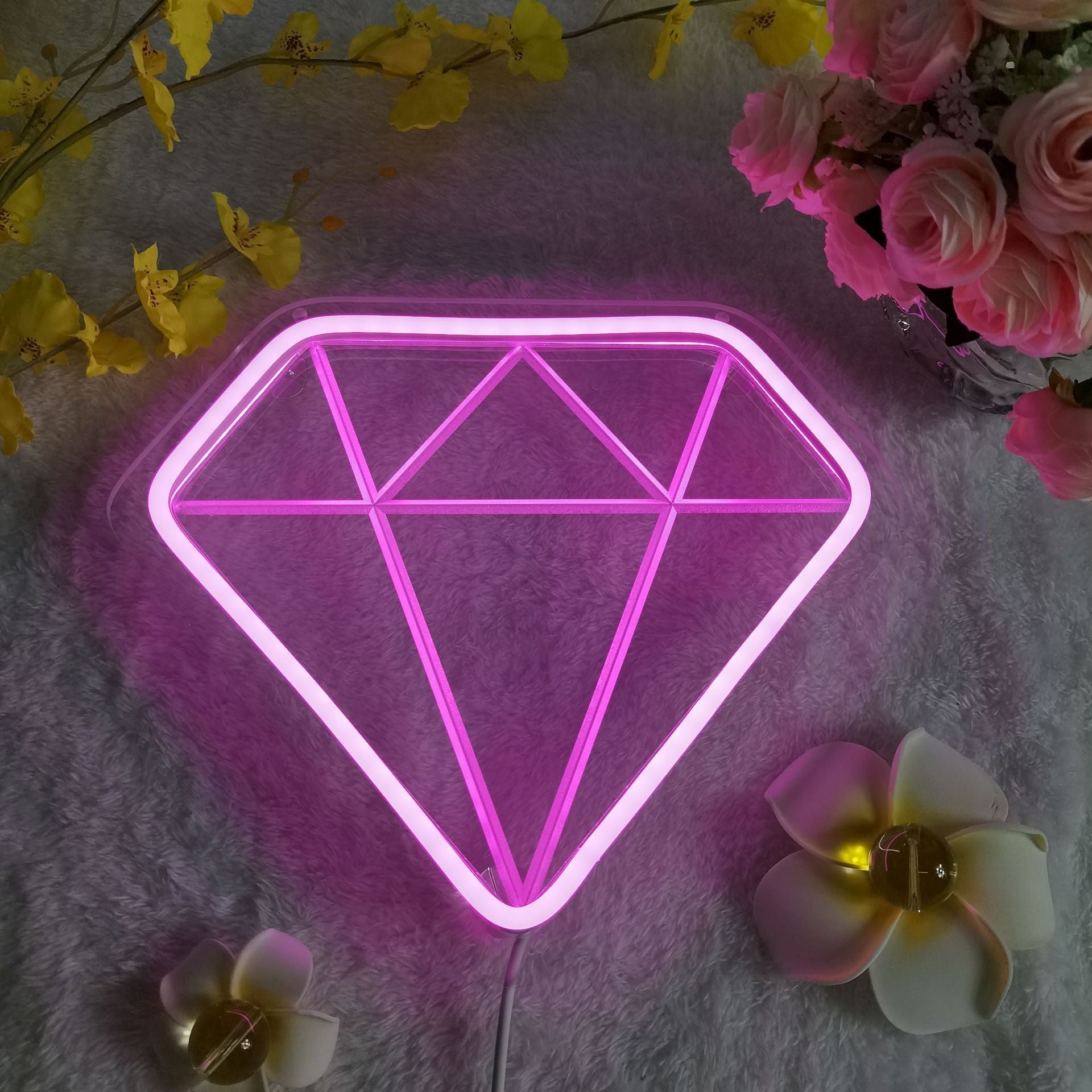 Amazon New Product Diamond Shaped Night Light Creative Birthday Gift Decoration Moon Neon Light