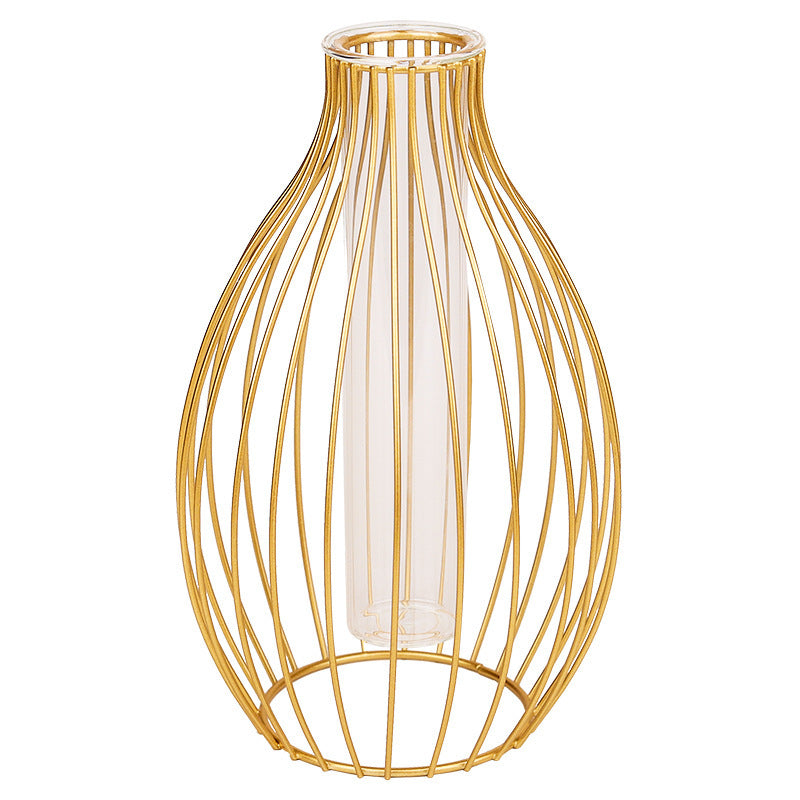 Nordic Minimalist Wrought Iron Geometric Glass Test Tube Hydroponic Vase Home Desktop Decoration