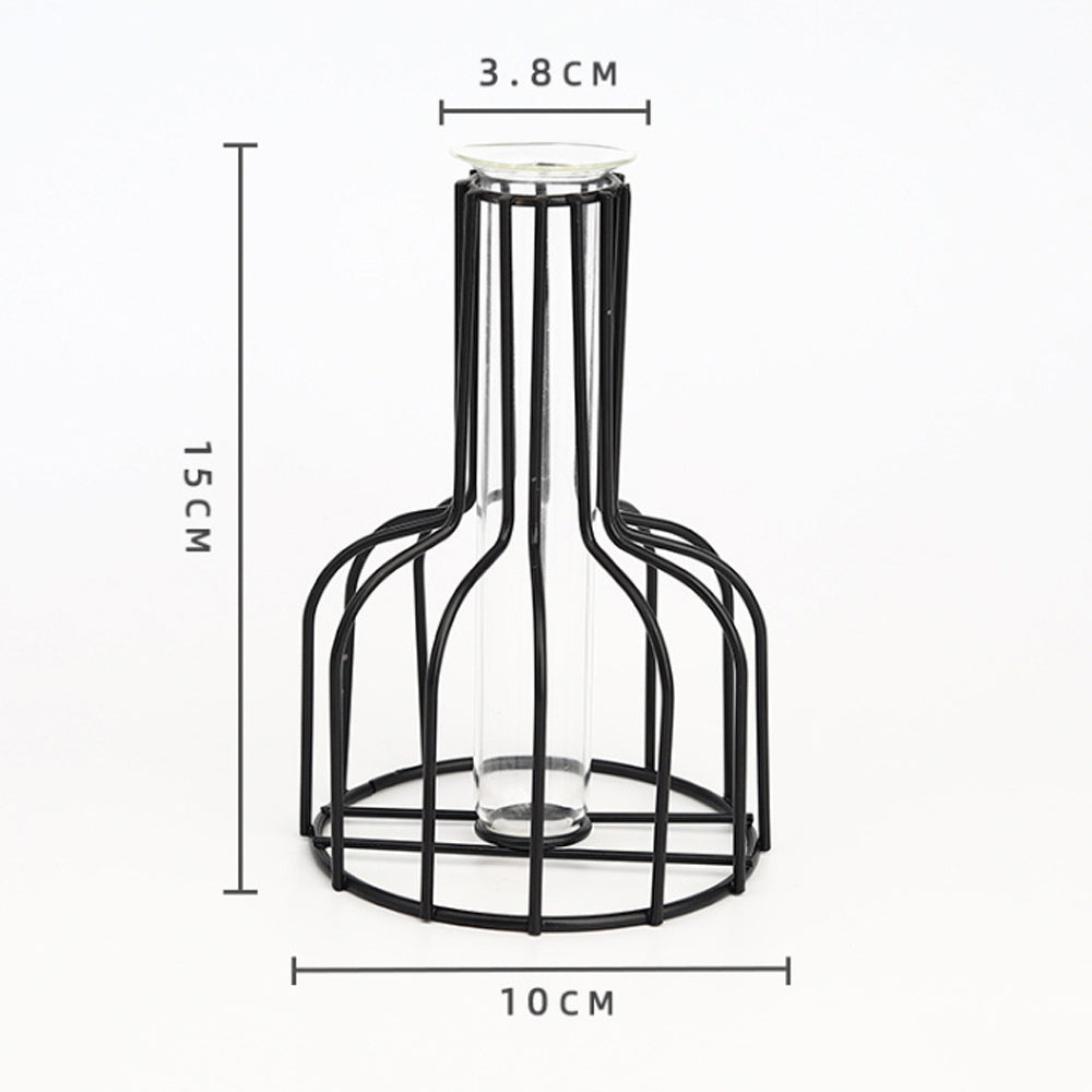 Nordic Minimalist Wrought Iron Geometric Glass Test Tube Hydroponic Vase Home Desktop Decoration