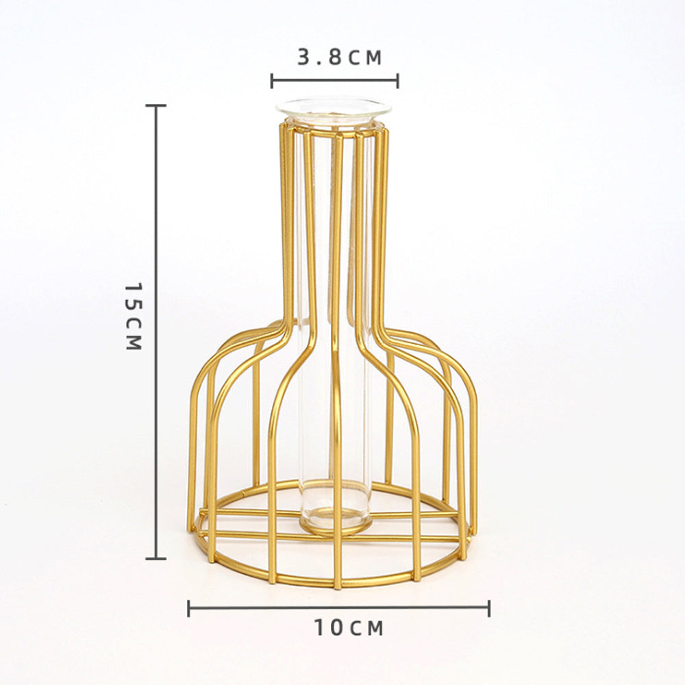 Nordic Minimalist Wrought Iron Geometric Glass Test Tube Hydroponic Vase Home Desktop Decoration