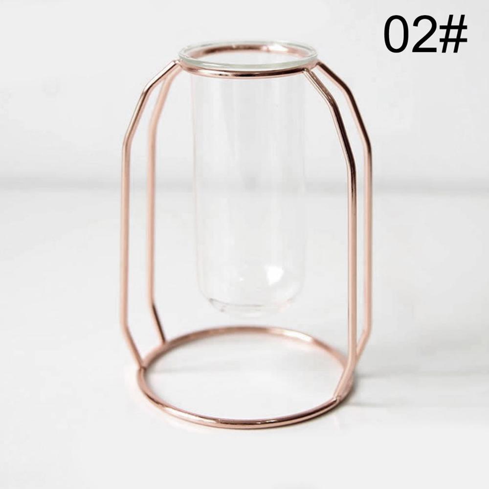 Nordic Minimalist Wrought Iron Geometric Glass Test Tube Hydroponic Vase Home Desktop Decoration