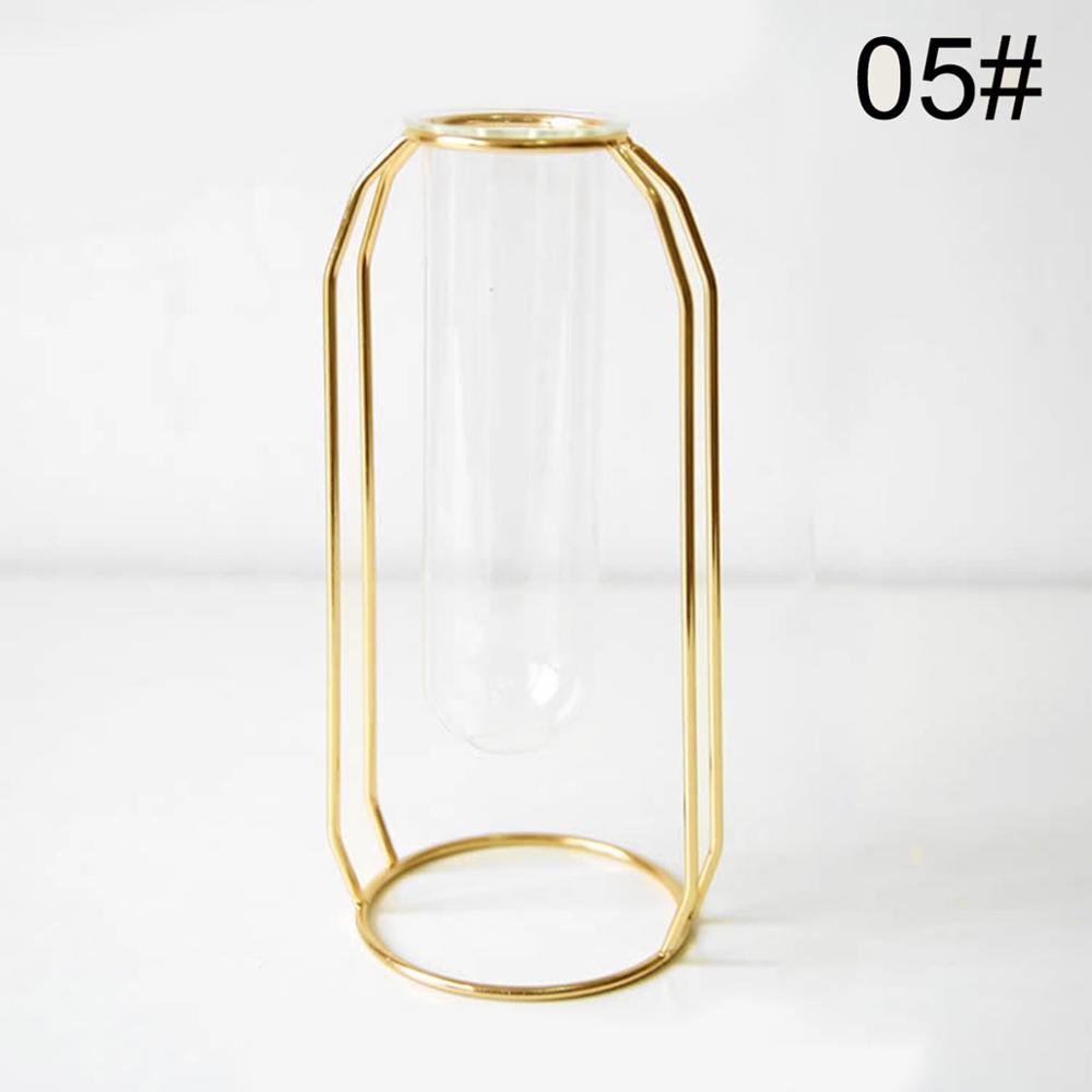 Nordic Minimalist Wrought Iron Geometric Glass Test Tube Hydroponic Vase Home Desktop Decoration