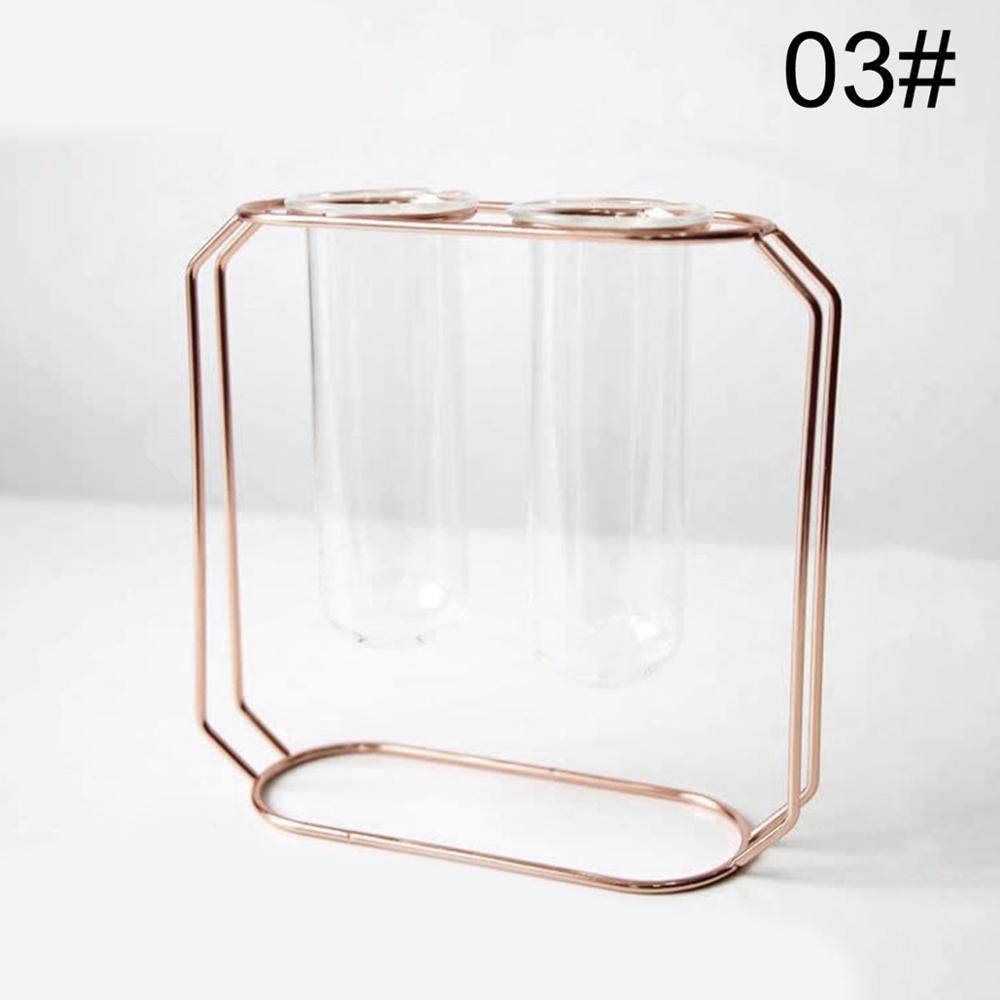 Nordic Minimalist Wrought Iron Geometric Glass Test Tube Hydroponic Vase Home Desktop Decoration