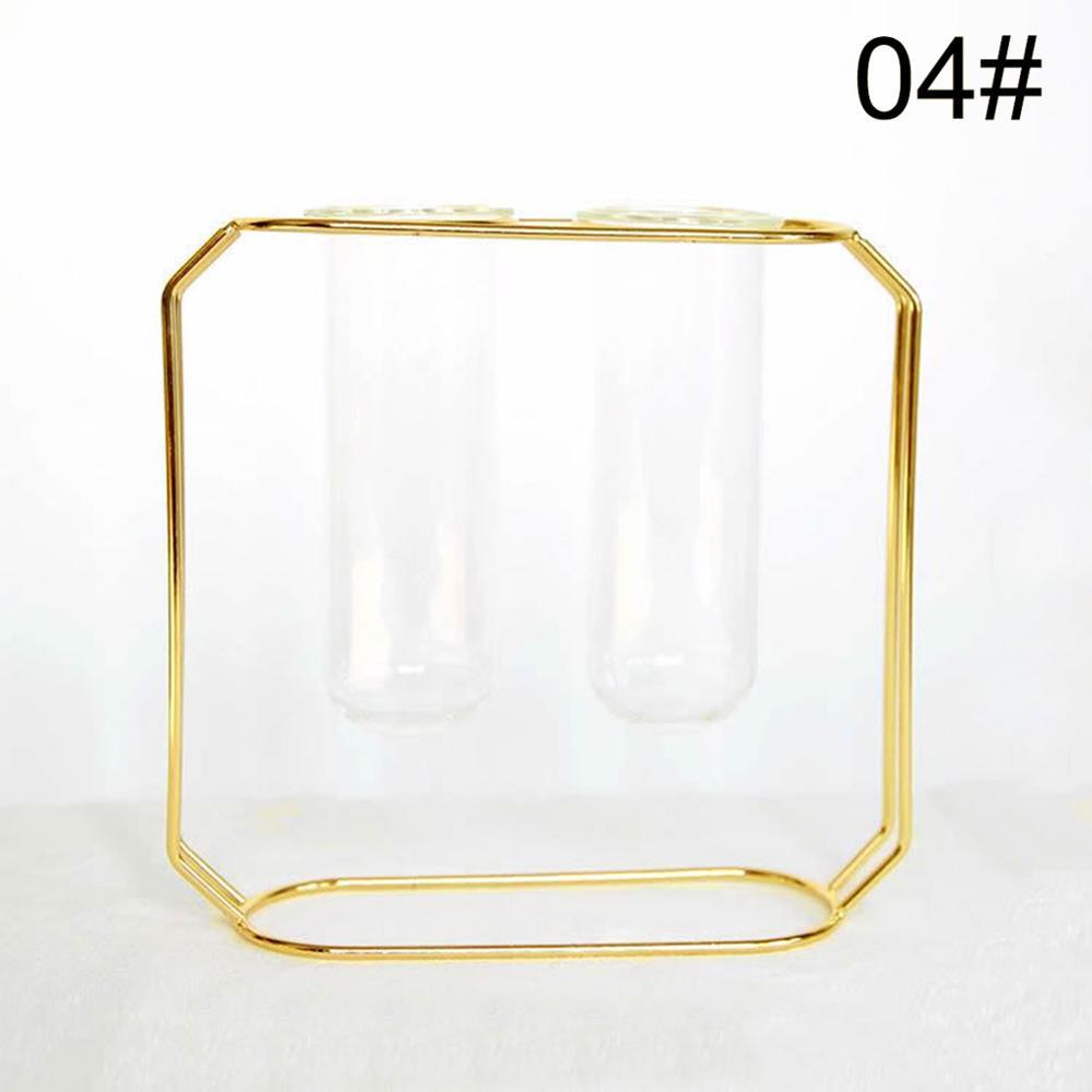 Nordic Minimalist Wrought Iron Geometric Glass Test Tube Hydroponic Vase Home Desktop Decoration