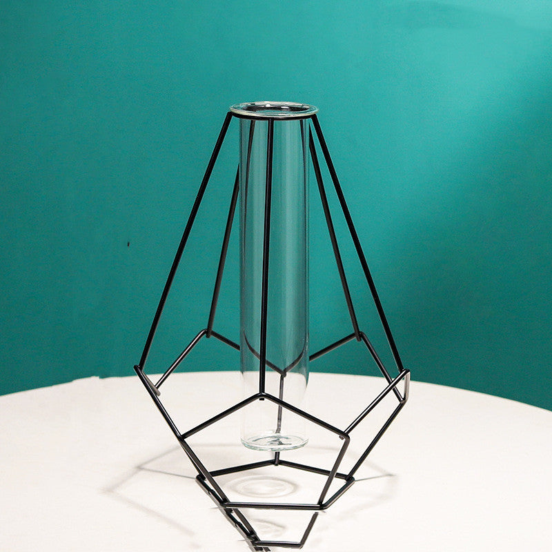 Nordic Minimalist Wrought Iron Geometric Glass Test Tube Hydroponic Vase Home Desktop Decoration