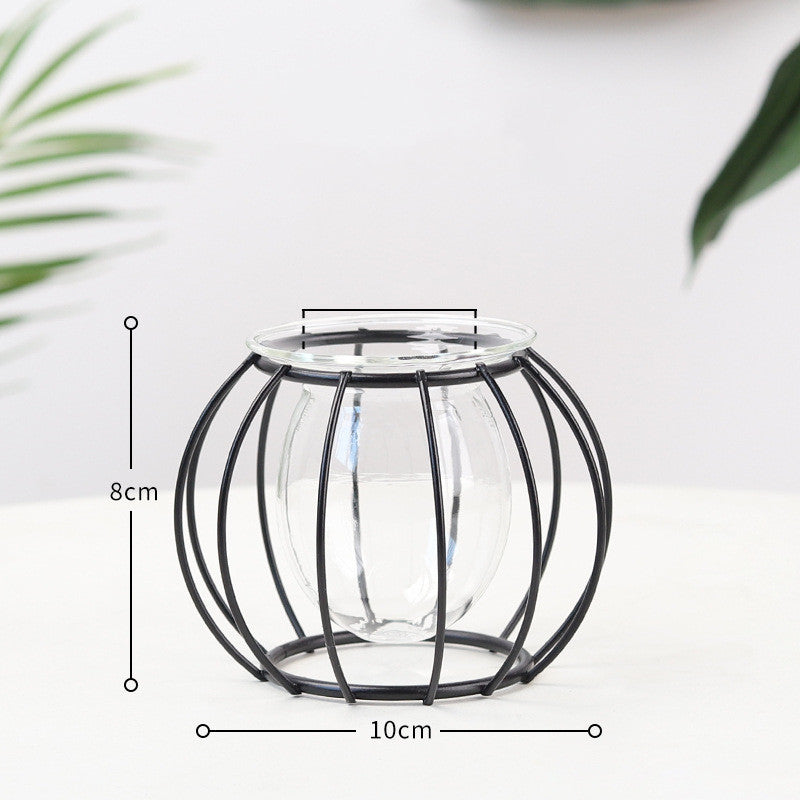 Nordic Minimalist Wrought Iron Geometric Glass Test Tube Hydroponic Vase Home Desktop Decoration