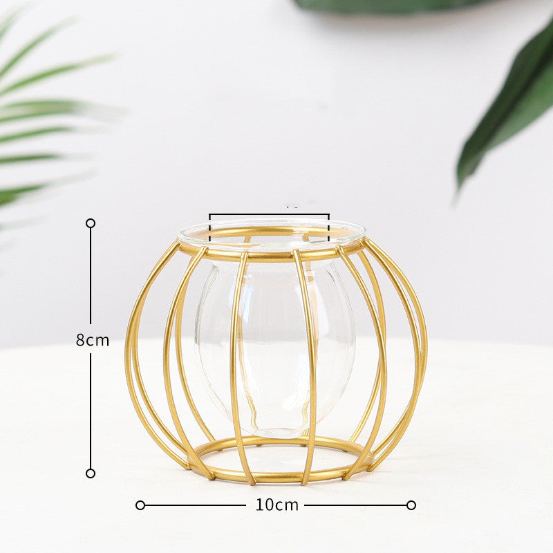 Nordic Minimalist Wrought Iron Geometric Glass Test Tube Hydroponic Vase Home Desktop Decoration