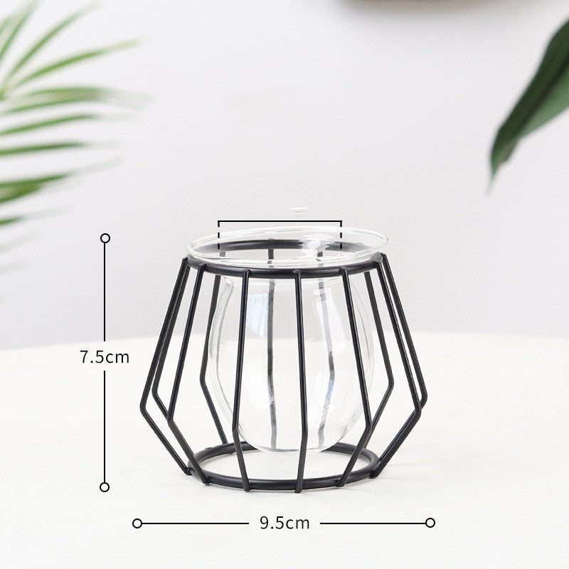 Nordic Minimalist Wrought Iron Geometric Glass Test Tube Hydroponic Vase Home Desktop Decoration