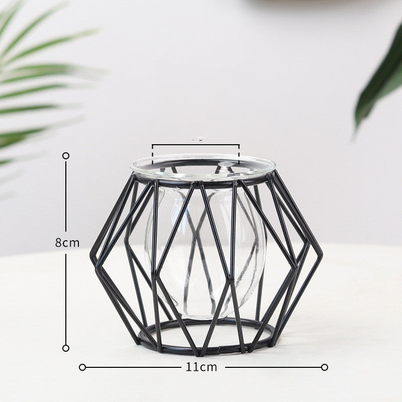 Nordic Minimalist Wrought Iron Geometric Glass Test Tube Hydroponic Vase Home Desktop Decoration