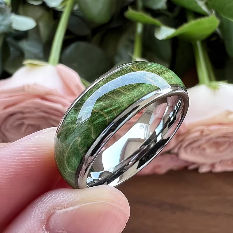 Elegant Green Wood-Grain Mens Ring