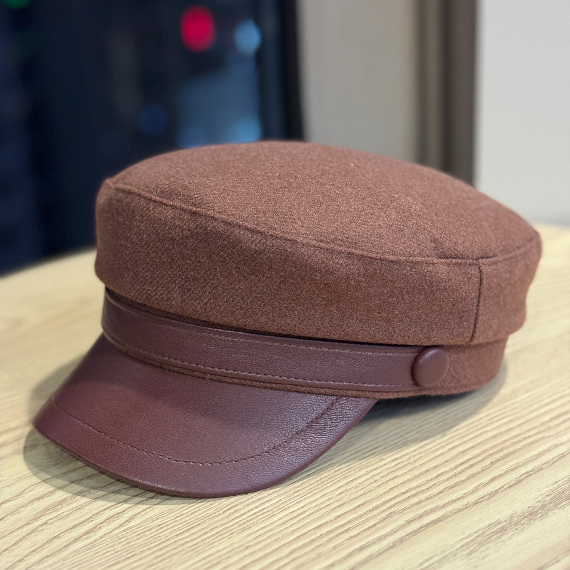 Retro PU Leather Autumn And Winter Wool Hat