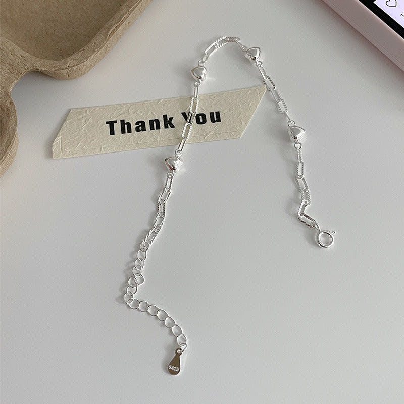 S925 Sterling Silver 3D Heart Bracelet For Women Geometric Jewelry