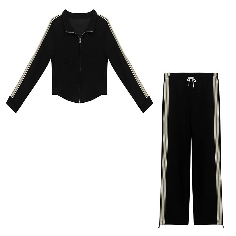 Plus Size Leisure Sports Suit Female Black Slimming Coat High Waist Slimming Pants