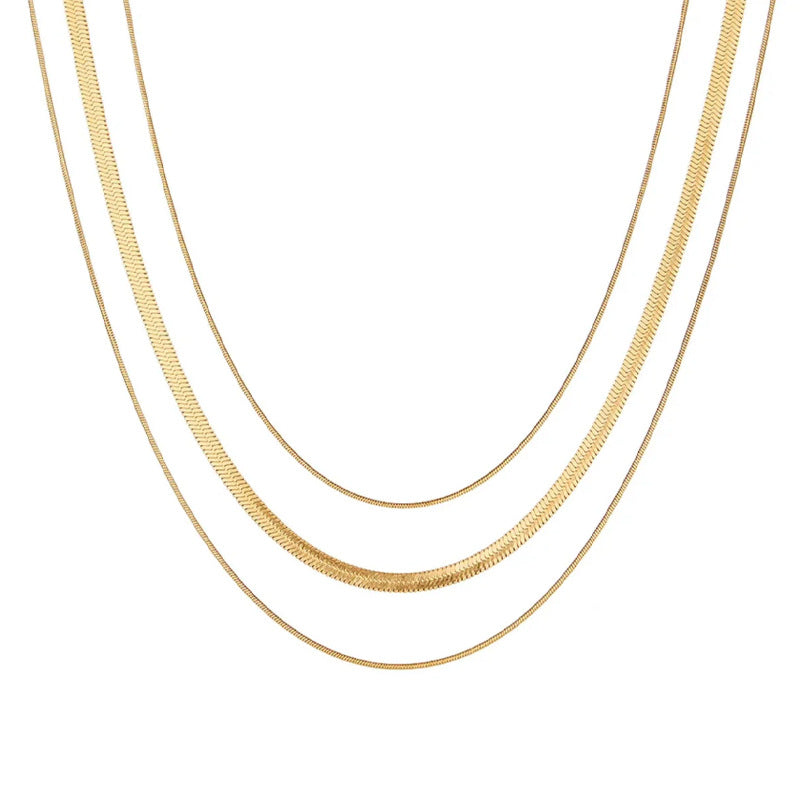 Womens Three-Tier Snake Bone Chain Necklace