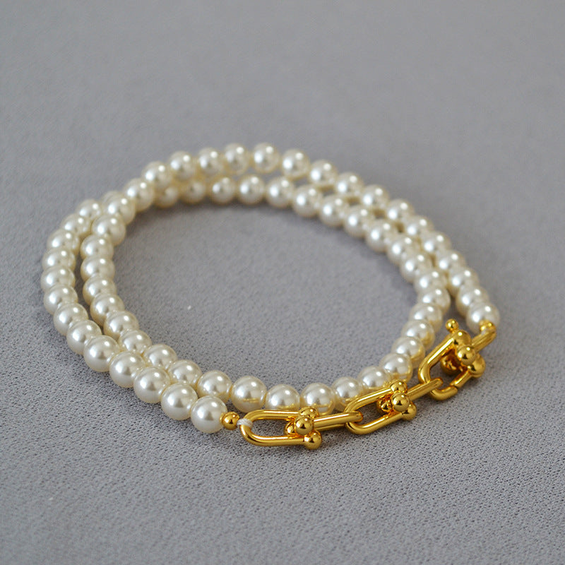 U-Clasp Artificial Pearl Design Elegant Collar Necklace For Women