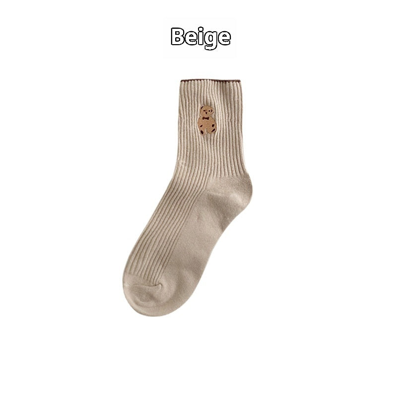 Mid-calf Retro Style Bear Japanese School Style Autumn And Winter Women's Stack Socks