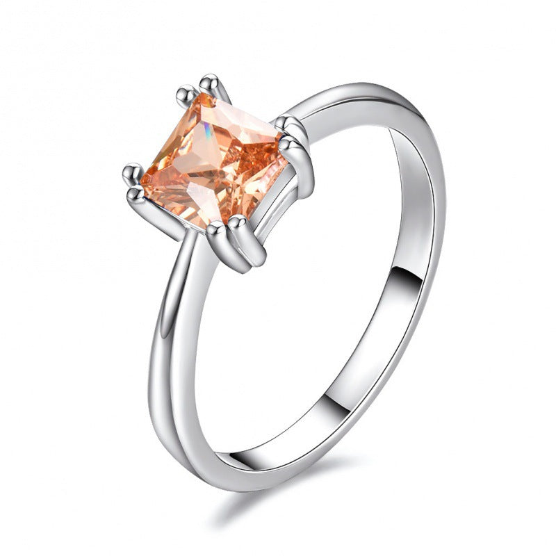 Womens Platinum Square Ring With Four Prongs