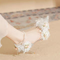New Pointed Lace Flower Pearl Bow Tie Shoes