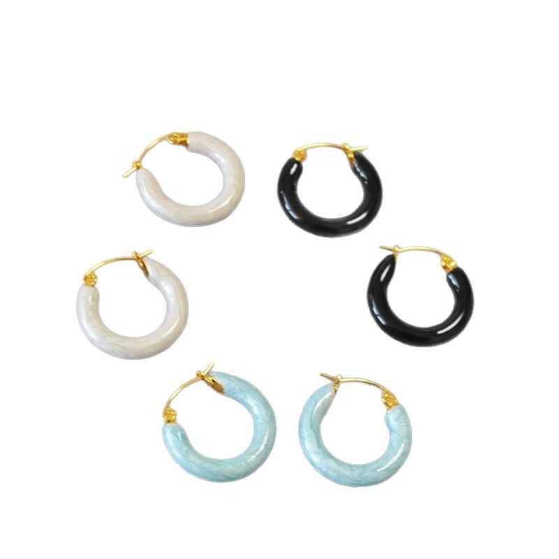Retro Colorful Handcrafted Pearly Enamel Minimalist Chic Round Hoop Earrings