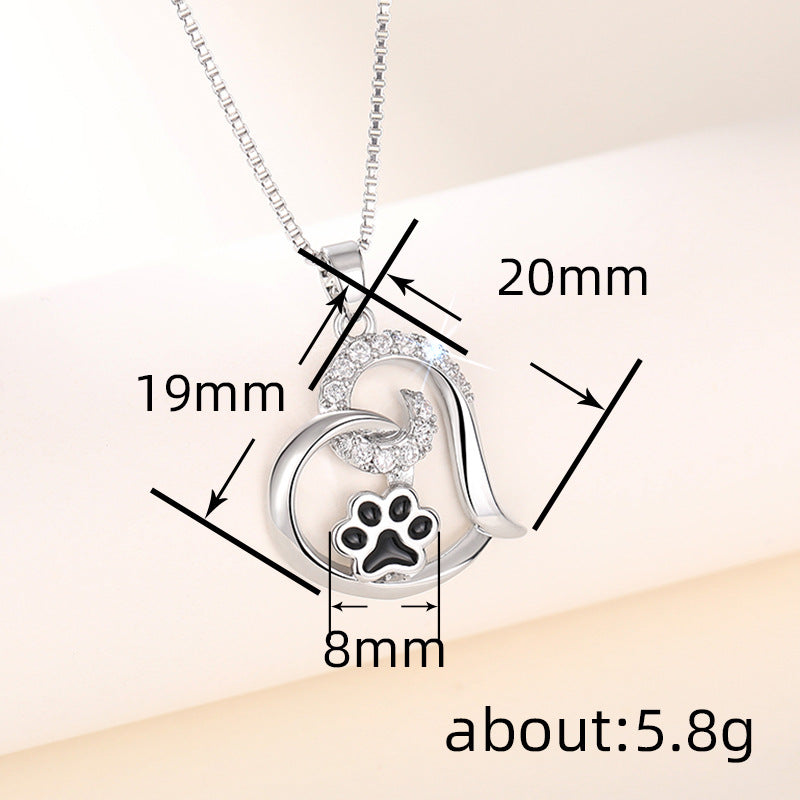 Cat Paw Epoxy Resin Heart Pendant Dog Paw Necklace