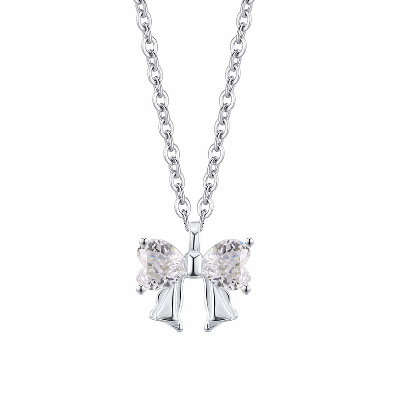 Dreamy Girl Bow Necklace With Light Luxury Sparkling Diamonds