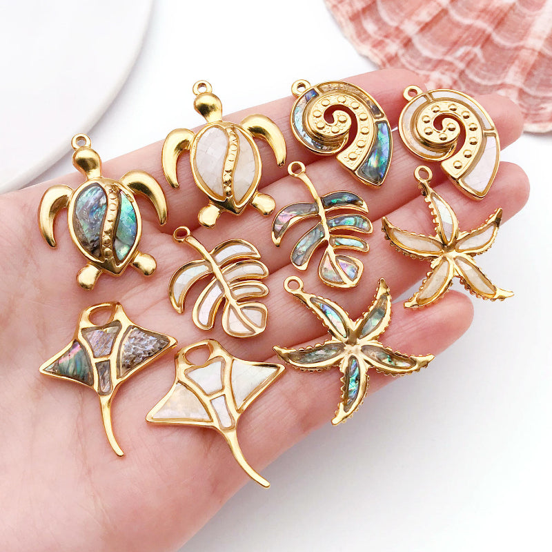 Stainless Steel Marine Beach-Style Artificial White Shell And Colored Shell Pendant