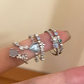 3pcs Set Of Women's Ocean Blue Heart-Shaped Moonstone Open Rings, High-End Adjustable Unique Design Ladies' Hand Jewelry