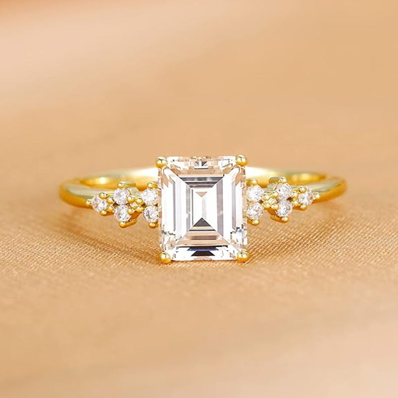 S925 Sterling Silver Pave-set Rectangular Zircon Ring